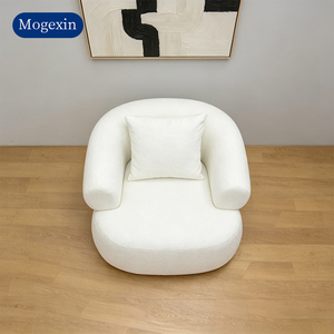 Modern White Teddy Fleece Swivel Accent <b>Chair</b> Comfy <b>Upholstered</b> Single Lounge Sofa <b>Chair</b> with Pillow for Living Room Bedroom - Product Image 2
