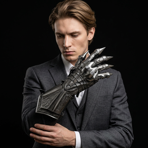 Gants de guerrier antiques en acier, plaqués nickel noir, style médiéval, accessoire de costume de cosplay - Product Image 1