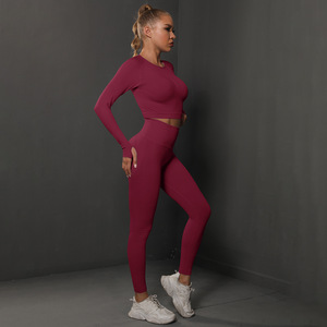 Ensemble <span class=keywords><strong>de</strong></span> yoga sans couture 2 pièces pour femme : Crop top et leggings taille haute avec contrôle du ventre pour la gym et le fitness - Product Image 4