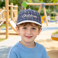 Casquette de baseball à 6 panneaux à visière plate pour enfants avec logo personnalisé, motif écossais, en coton brodé, pour la maternelle et la rentrée scolaire
