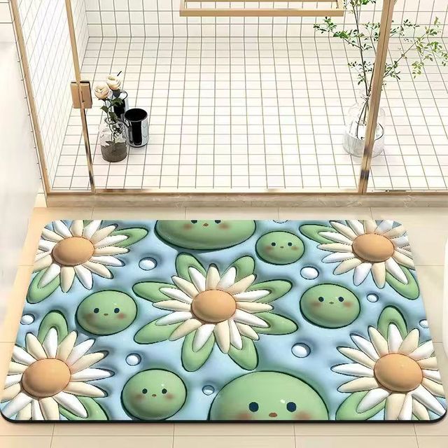 Cute Printed Non-Slip Quick Dry Foam Bath Mat for Home or Hotel Bathroom Door Shower Room or Floor Decoration