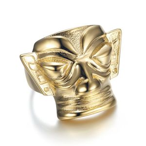 Bague pour homme en acier titane plaqué or, design masque, bijoux rétro, cadeau - Product Image 5