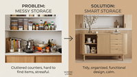 Buffet de cuisine scandinave en chêne clair avec grain de bois, armoire de rangement personnalisée OEM avec portes cannelées pour villa
