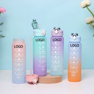 32oz Motivational <b>Water</b> <b>Bottles</b> with Straw <b>Time</b> Marker to Drink Tritan BPA Free - Product Image 1