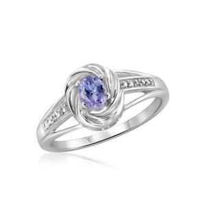 1.25 Carat 4 Prong Ovate Natural Tanzanite <b>and</b> Accent <b>White</b> Diamond Sterling <b>Silver</b> Ring for Women - Product Image 1