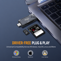 Lecteur de carte SD MicroSD portable USB 3.0 Type-C avec double capuchon anti-poussière, adaptateur de carte mémoire OTG pour ordinateur, smartphone, ordinateur portable