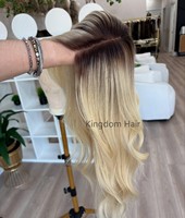 Collection Premium Cheveux Européens Blond Brillant avec Racine Foncé HD Lace Top Perruque avec Diamant Net Luxe Lace Front Perruque pour Femmes