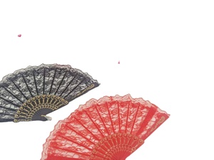 23cm Plain Color <b>Plastic</b> Hand Fan with Gold Trim & Lace <b>Edge</b> Floral Love Style Wedding Souvenir for Home Decoration - Product Image 3