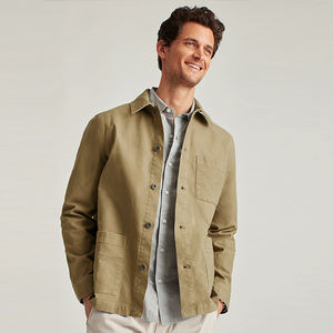 カスタムロゴ100% コットンメンズカジュアルシャツジャケットシングルボタンターンカラービッグポケットプラスサイズチョアジャケット - Product Image 3