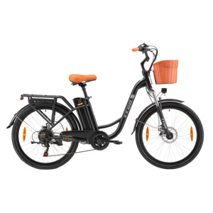 TTGO Electric City Bike 26 Inch 250W Rear Hub Motor Lithium Battery 7 Speed Aluminum Frame with <b>Basket</b> and LCD <b>Display</b> - Product Image 1