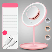Miroir de poche lumineux à LED grossissant 10x rechargeable OEM, petit miroir de maquillage mignon pour voyage, avec paillettes