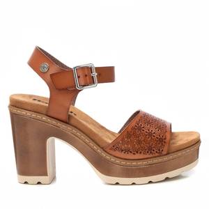 Sandalias de Tacón para Mujer, Plataforma de Cuero, Tacón Grueso, Correa en el Tobillo, Color Marrón - Product Image 1