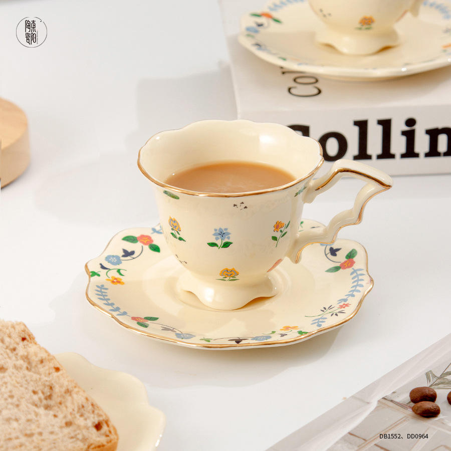 Off-white floral pattern with gold trim