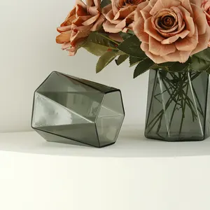 İskandinav basit Net kırmızı cam vazo borosilikat cam konteyner kristal vazo elmas şekli cam vazo ev dekoratif