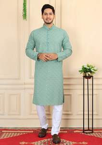 Alta calidad boda fiesta casual desgaste rayón diseño Franchico hombres tradicional y pesado Kurta con pijama proveedor al por mayor - Product Image 3