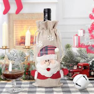 Nuevo juego de botellas de vino de Navidad decoración de fiesta de vacaciones Santa Claus muñeco de nieve Reno Lino botella de vino tinto bolsa - Product Image 3