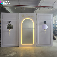 LEDA Kit de toile de fond personnalisé en acrylique blanc avec arche lumineuse à LED et lampe cloche pour décoration de scène de mariage et d'anniversaire