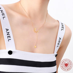 Collar de Estrella y Luna para Dropshipping en Shopify, Cadena Cruzada de Acero de Titanio, Chapado en Oro de 18K, Joyería Celestial, Regalo para la Mejor Amiga - Product Image 3