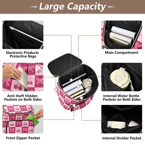 Fashion Pink Checkered Design School Bag Cherry Print Quilted Polyester Custom Logo Large Travel <b>Backpack</b> for Women - Product Image 5