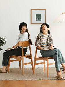 Chaise de salle à manger en bois massif avec dossier, style nordique japonais moderne et simple, pour la maison, le bureau, chaise en bois de cerisier - Product Image 2