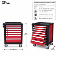 Coffret à outils roulant RT TOOL à 7 tiroirs, ensemble de 181 outils, chariot d'atelier verrouillable pour la réparation automobile