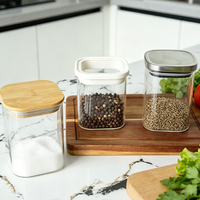 Ensemble de pots à condiments en verre borosilicate transparents carrés avec joint hermétique pour la vente en gros d'articles de cuisine