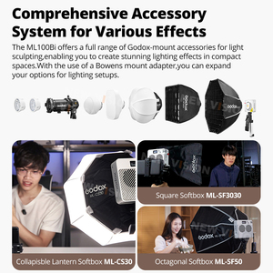 Godox ML100BI Lampe vidéo LED bicolore 2800-6500K 11 effets FX APP Control Godox Mount pour le cinéma Live Streaming Vlogging - Product Image 5