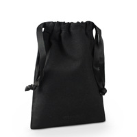 Sac en toile de coton teint noir mat avec cordon en ruban de satin, réutilisable, portable, léger, pour cadeau de luxe