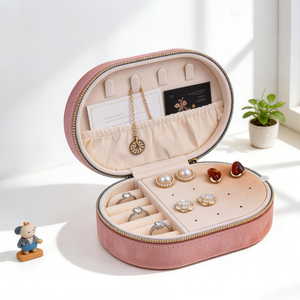 Jinsky Portable Velvet Travel Jewelry Box Mini Case with Compartments for Earrings <b>Ring</b> Necklace Anti-Tarnish - Product Image 5