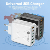Chargeur de voyage rapide USB PD 55W 6-en-1 UE QC3.0 pour iPhone 17 16 15 Pro Max Samsung Huawei