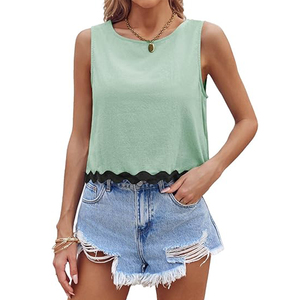 Womens CROPPED Tank Tops mùa hè thường Crew Neck lỏng phù hợp với không tay TEE Áo sơ mi - Product Image 3
