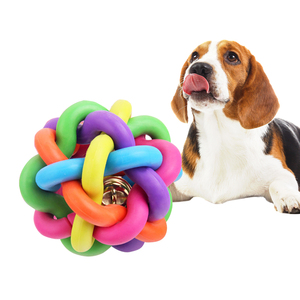 Juguete Masticable para Perros con Sonido Colorido, Bola de Goma Ecológica con Campana Tejida, Estilo Casual y Lindo, Alivio de la Ansiedad, Duradero para Jugar a Diario - Product Image 1