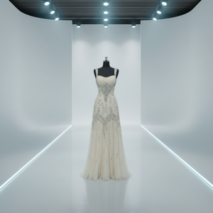 Robe longue de luxe en georgette avec une riche broderie de cristaux, tenue élégante pour femmes, idéale pour les soirées et les événements - Product Image 1