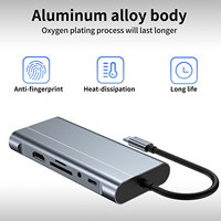Adaptor Multiport Audio 10-in-1, USB C Tipe C Hub USB 3.0 VGA RJ45 LAN SD TF Audio Hub stasiun Dok produk stok