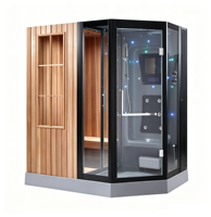 Salle de sauna à vapeur moderne en bois massif pour intérieur, avec douche à séparation humide/sèche et panneau de commande informatique, pour maison et villa