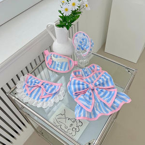 Ropa para mascotas, camisa a rayas azul y blanca, lazo grande para perro, cachorro, bonitos trajes de verano para caniche, Pomerania, bichón <span class=keywords><strong>Frise</strong></span> con Bandana - Product Image 6