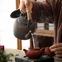 Chaudière à thé en céramique de style japonais traditionnel Réchauffeur de poterie grossière avec base chauffante à bougie simple pour café ou thé chaud