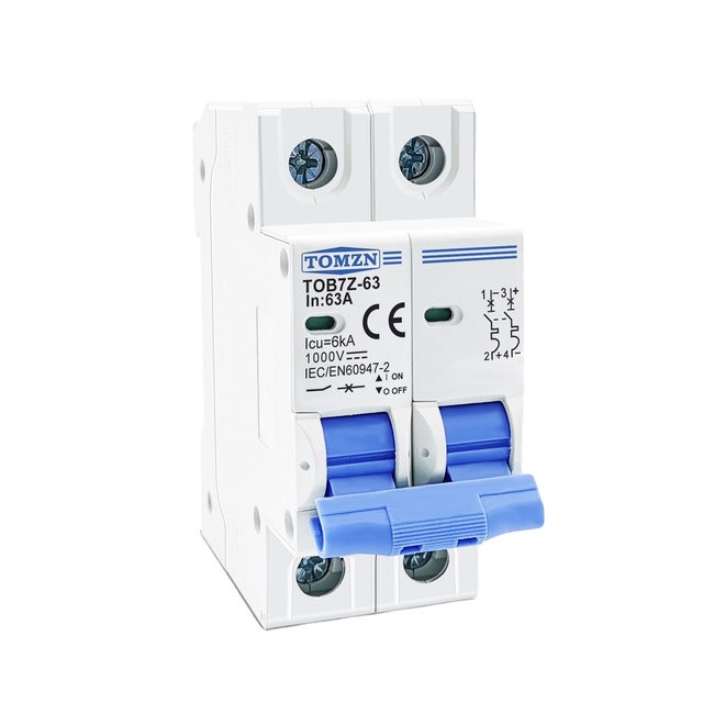 TOMZN TOB7Z-63 2P DC 1000V Solar Mini Circuit Breaker 3A 6A 10A 16A 20A 25A 32A 40A 50A 63A DC MCB for PV System