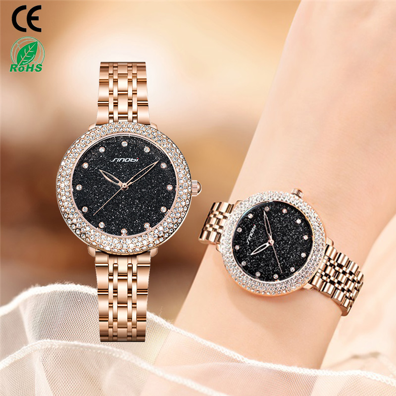 SHENGKE Vrouwen Horloge met Kristalaccenten en Massief Stalen Band Elegante Jurk Kwarts Kalenderhorloges voor Vrouwen, Zilver-goud, Jurk