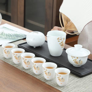 Best-seller Mutton Fat Jade Tea Set Office Home White Porcelain 10-Piece Gongfu Conference Group Gaiwan - Product Image 1
