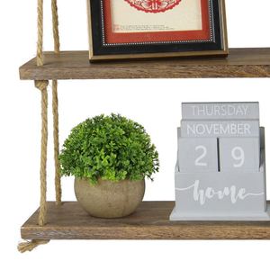 Organizador rústico de decoración de pared, estante de almacenamiento de 3 niveles de exhibición de <span class=keywords><strong>cuerda</strong></span> de yute, estantes de pared de <span class=keywords><strong>cuerda</strong></span> colgante de madera - Product Image 3