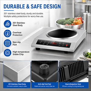 Cocina de Inducción de un Solo Quemador de 3500W, Estufa Eléctrica de Acero Inoxidable para Encimera, Control Digital para Cocina Comercial - Product Image 4
