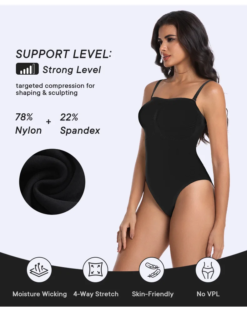 Zipper-Front Non-Slip Shapewear Bodysuit: side profile showing zones and edge stability