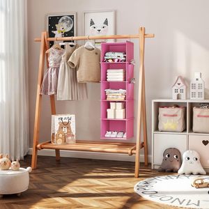 Hanging Closet Organizer 5 <b>Shelf</b> Light Pink Fabric Storage <b>Shelves</b> For Bedroom Neatening <b>Hook</b> Type - Product Image 4