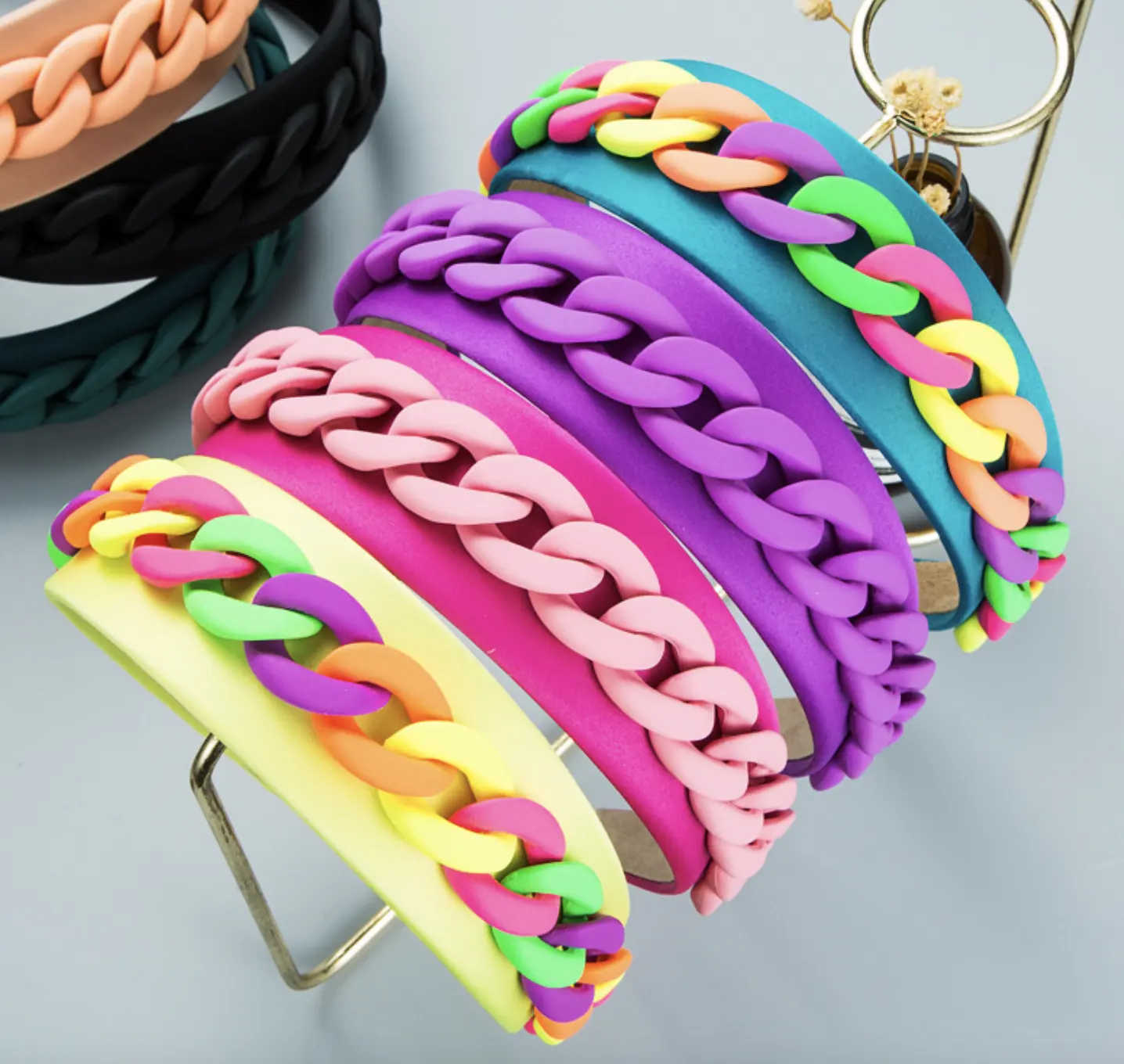 New fashion personality idyllic style female wide-brimmed color chain decoration macaron headband