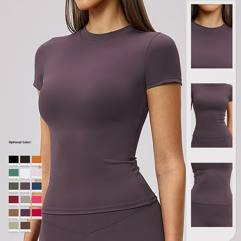Women Plus Size Breathable Quick Drying Four-Way Stretch Eco-Friendly Spandex/Nylon Casual Sport T Shirts for Yoga