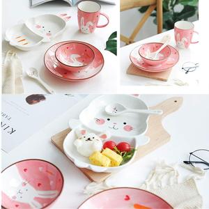 Ceramic <strong>Dinner</strong> <strong>Set</strong> for <strong>Children</strong> Toddler Plates Divided Dinnerware, Cartoon Kids Cups, Bowls and Flatware - Product Image 4
