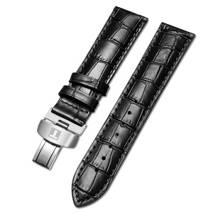 Bracelet de montre 19mm 20mm 21mm 22mm 23mm 24mm fermoir papillon incurvé noir bracelet en cuir croco pour montre Lelocle Couturier - Product Image 3