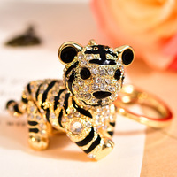 Porte-clés Tigre Doré 3D Scintillant avec Strass, Petit Porte-clés Tigre pour Hommes, Femmes, Clés de Voiture, Sac