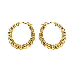 20X20mm Fashion 18 18k Gold Plated Twisted Hoop Earrings Large Vintage Dainty Earrings Creole女性や少女のため